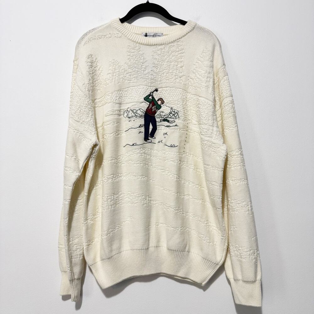 Vintage Cypress Links Golf Sweater L NWT Golfer Cream Cotton Grandpacore